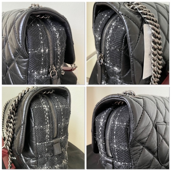 Black jumbo calfskin and tweed Chanel flap bag